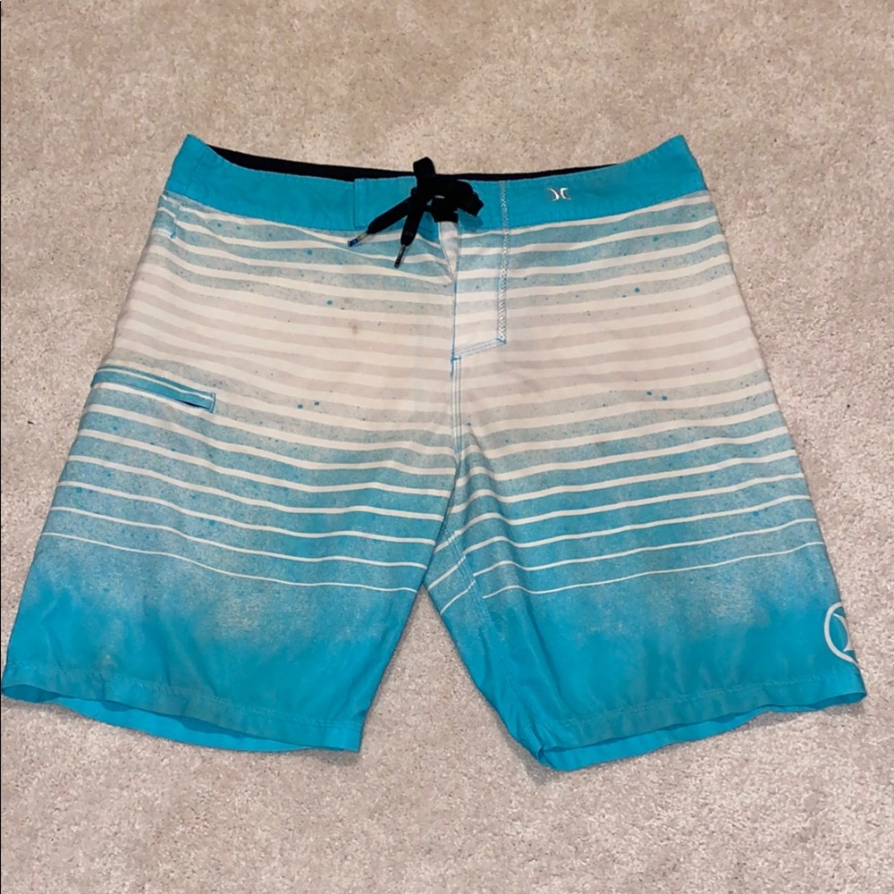 Hurley Blue and White Board Shorts Gradient Style